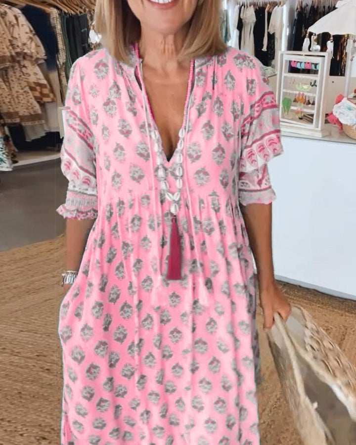 MANA | ROBE MIDI FLORALE CHIC À COL EN V
